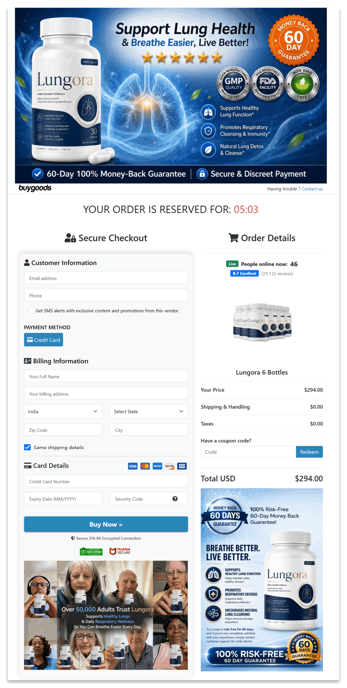 Lungora Secure Checkout Page